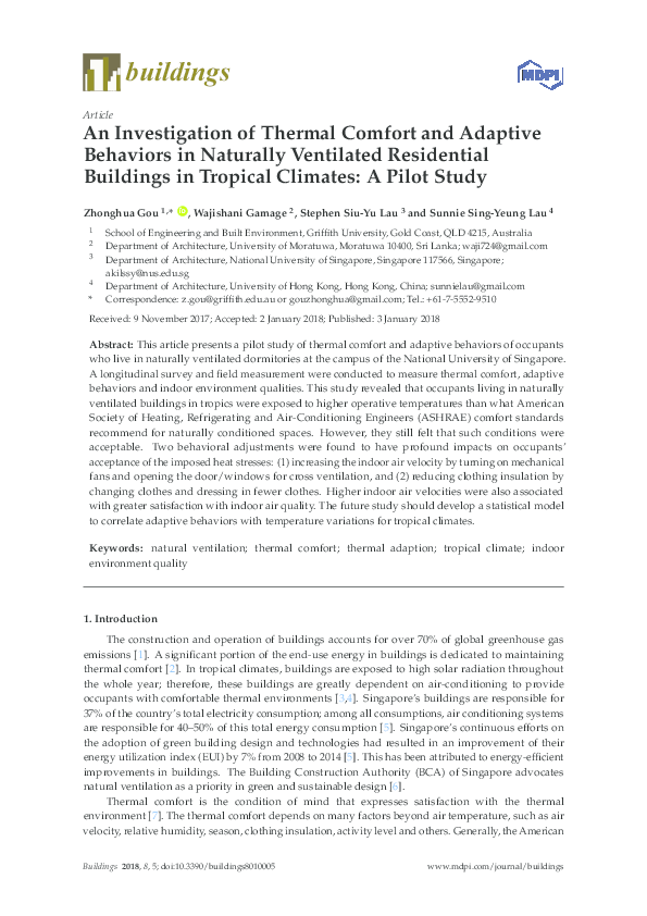 (PDF) An Investigation of Thermal Comfort and Adaptive Behaviors in ...