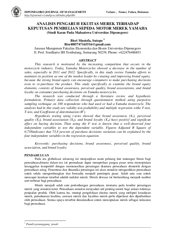 Pdf Analisis Pengaruh Ekuitas Merek Terhadap Keputusan Pembelian