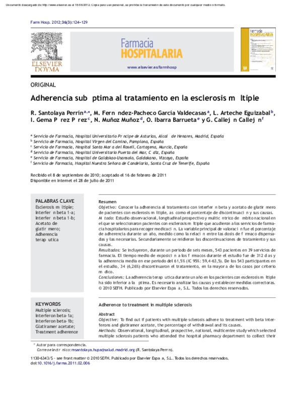 (PDF) Adherencia subóptima al tratamiento en la esclerosis múltiple