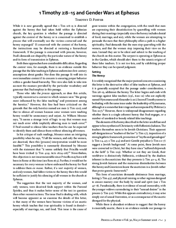 (PDF) Timothy 2:8–15 and Gender Wars at Ephesus