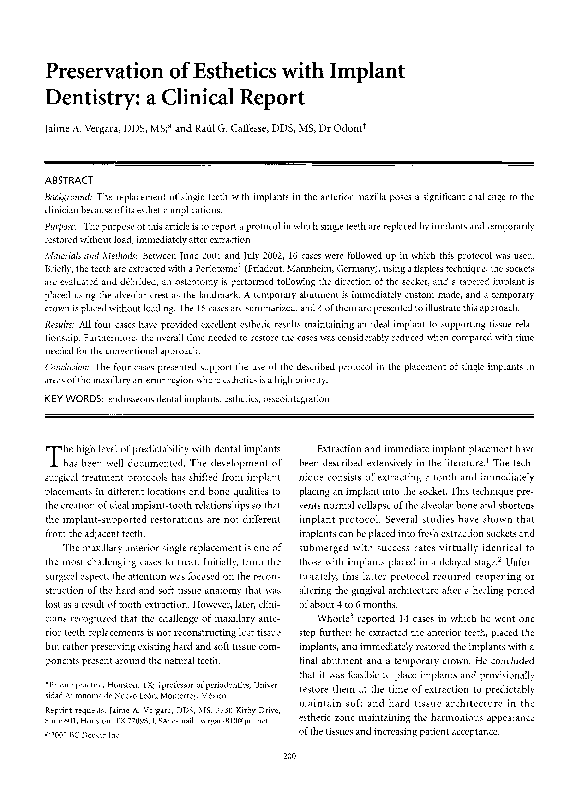 (PDF) Preservation of Esthetics with Implant Dentistry a Clinical Report Jaime Vergara
