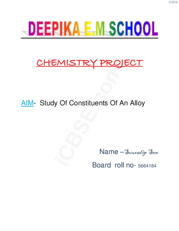 (PDF) Chemistry Project for School Students by iCBSE roshan kumar