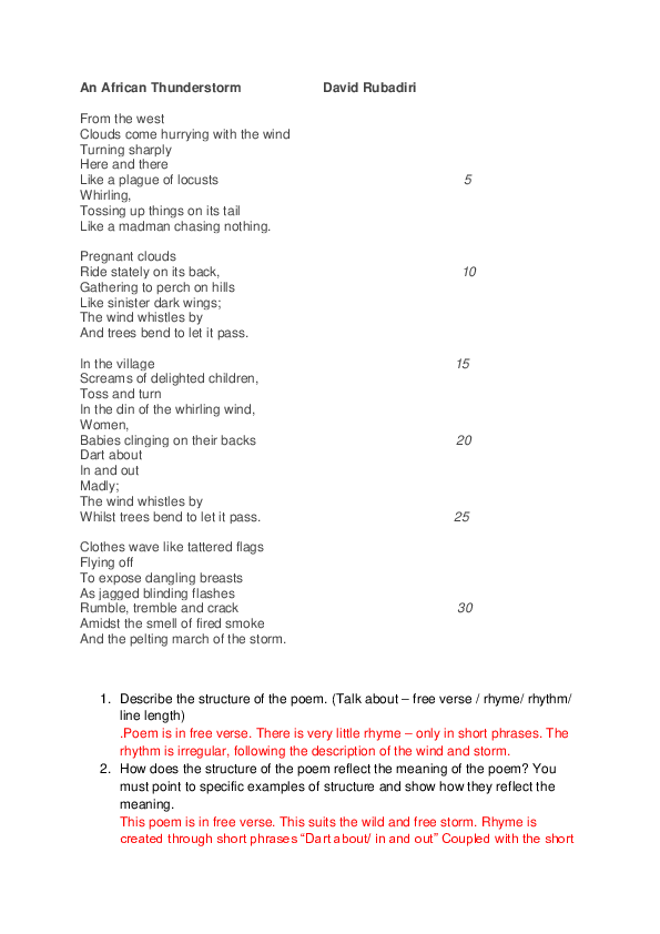 An african thunderstorm poetry essay picture