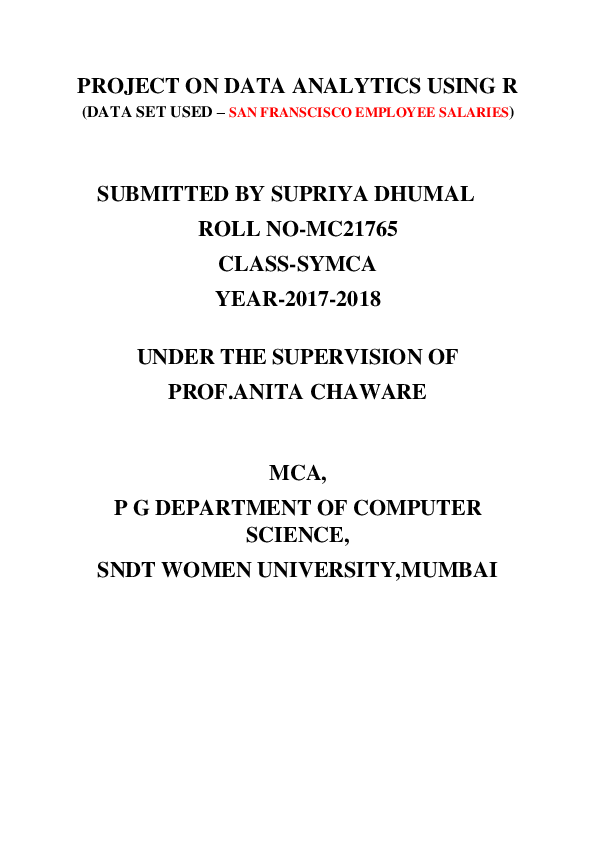 (PDF) PROJECT ON DATA ANALYTICS USING R (DATA SET USED – SAN FRANSCISCO ...