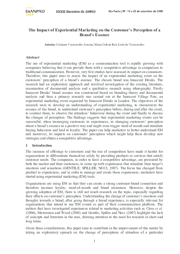 (PDF) The Impact of Experiential Marketing on the Customer's Perception ...