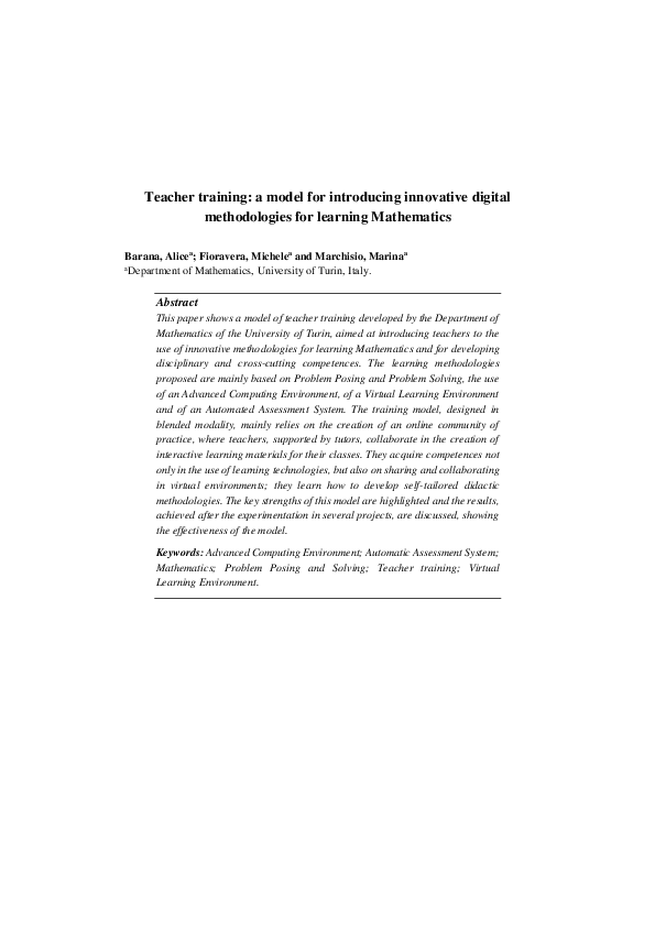 (PDF) Teacher training a model for introducing innovative digital