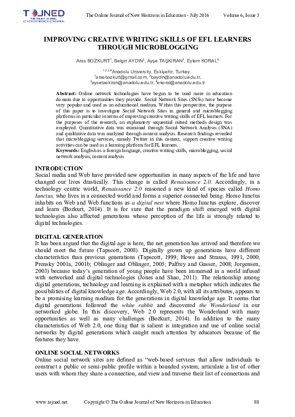 (PDF) IMPROVING CREATIVE WRITING SKILLS OF EFL LEARNERS THROUGH ...