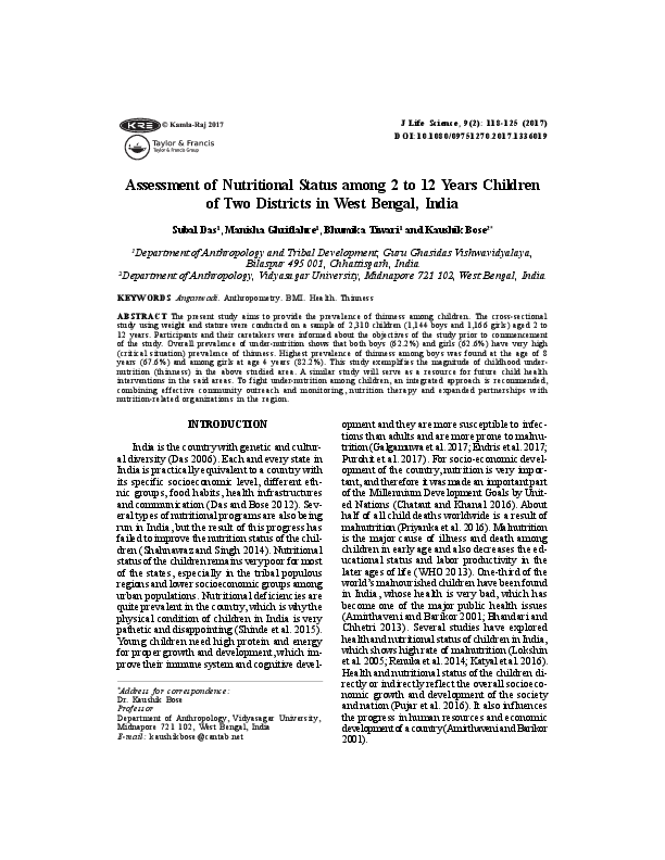 (PDF) Assessment of Nutritional Status among 2 to 12 Years Children of ...