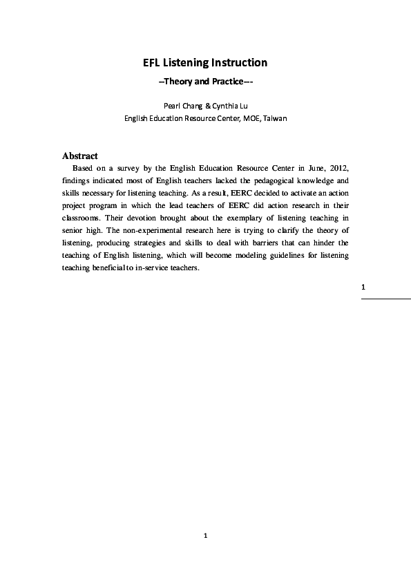 (PDF) EFL Listening Instruction --Theory and Practice