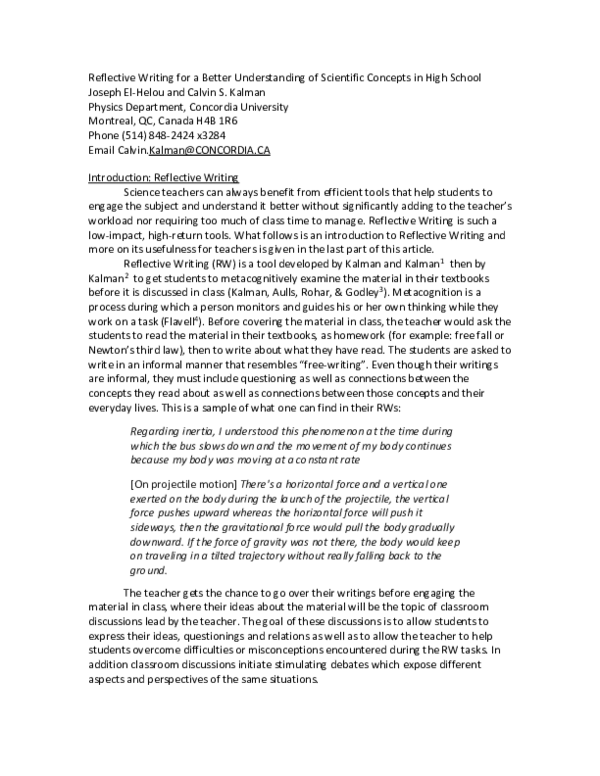 (DOC) Reflective Writing for a Better Understanding of Scientific ...