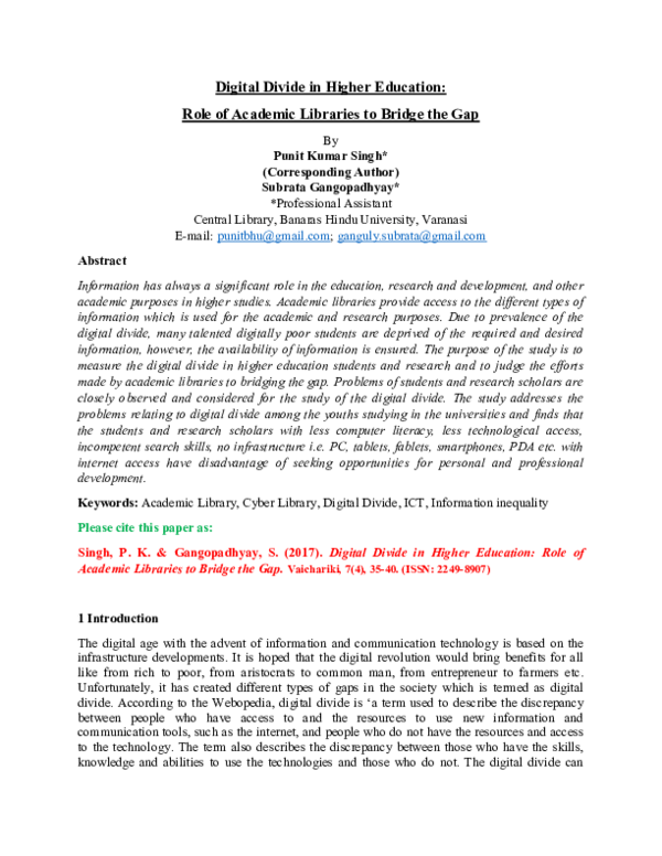 (PDF) Digital Divide in Higher Education : Role of Academic Libraries ...