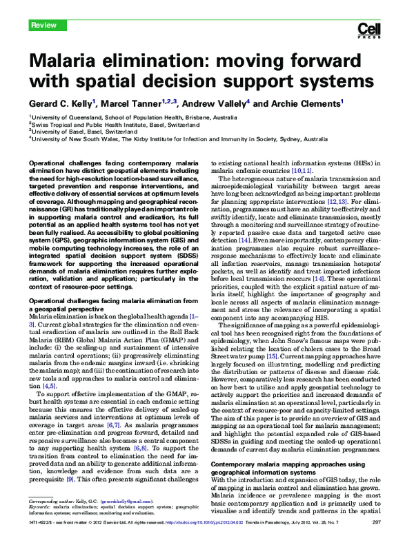 (PDF) Malaria elimination: moving forward with spatial decision support ...