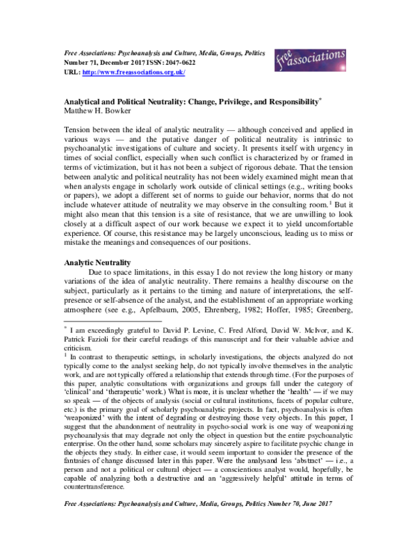 (PDF) Analytic and Political Neutrality: Change, Privilege, and ...