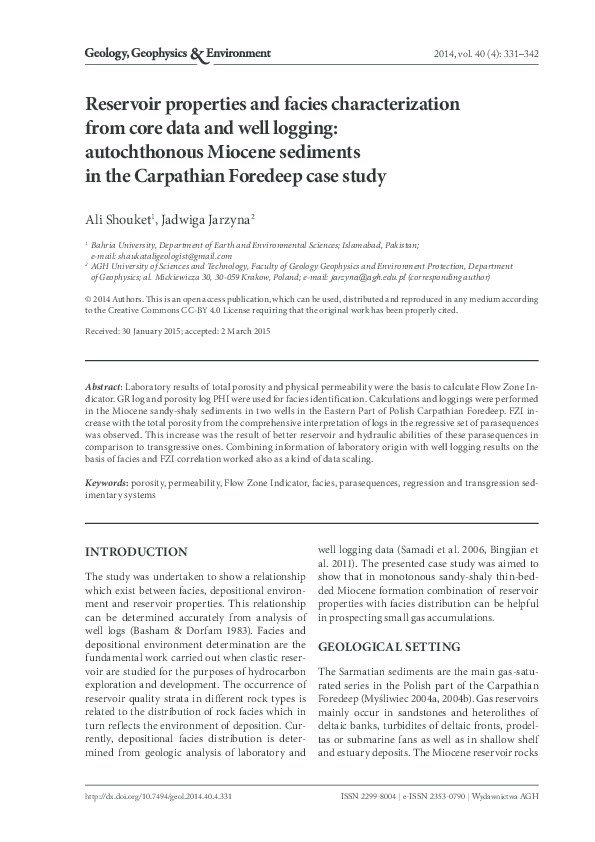 (PDF) Reservoir properties and facies characterization from core data ...