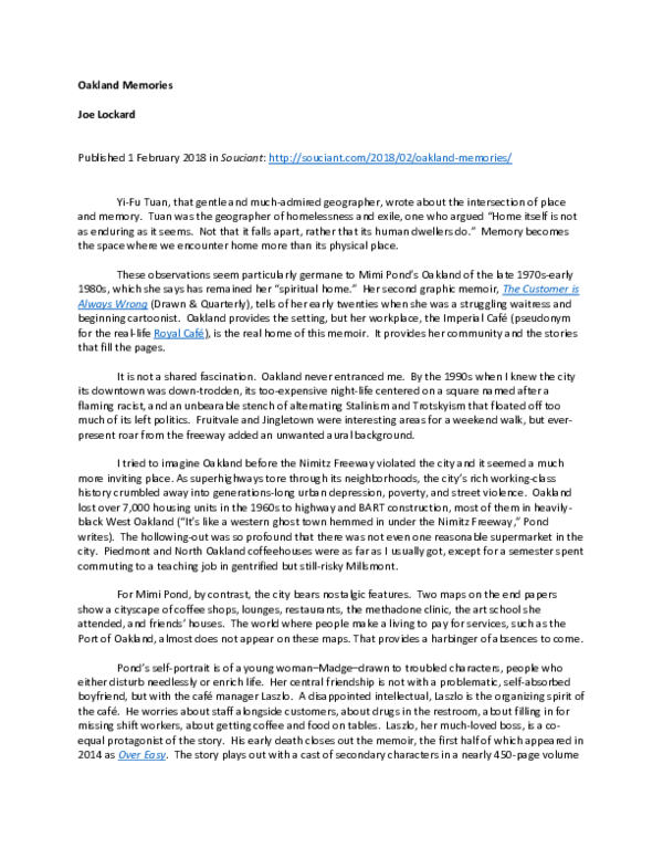 (DOC) Oakland Memories Review of Mimi Pond, 'The Customer is Always