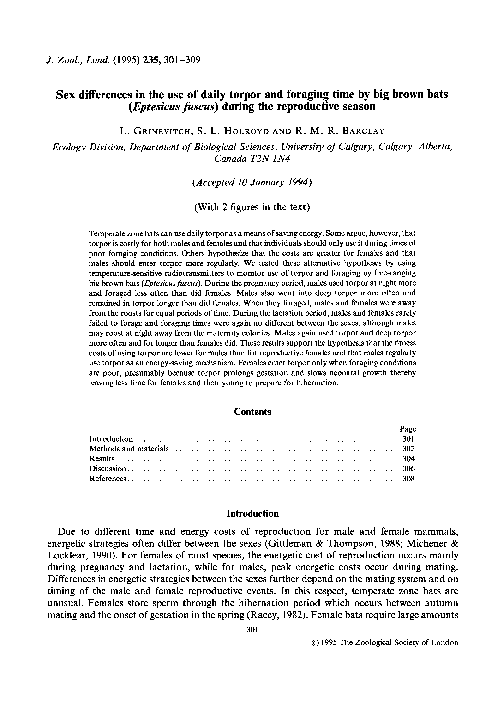 (PDF) Sex differences in the use of daily torpor and foraging time by