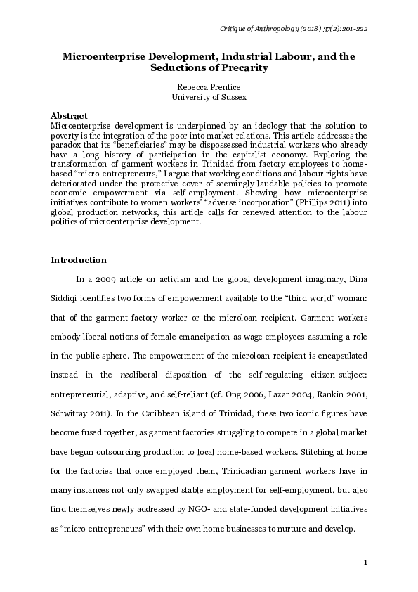 (DOC) Microenterprise Development, Industrial Labour, and the ...
