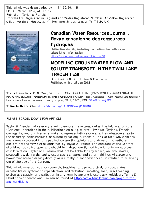 (PDF) Modeling Groundwater Flow and Solute Transport in the Twin Lake ...