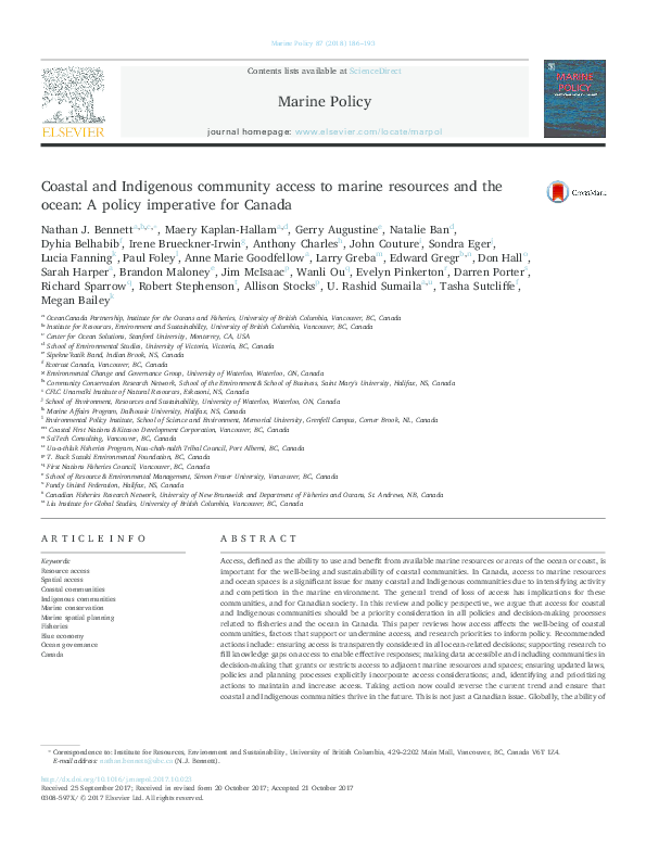 (PDF) Coastal and Indigenous community access to marine resources and ...