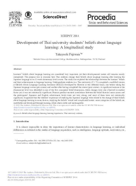 (PDF) Development of Thai university students' beliefs about language ...
