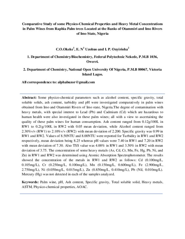 (PDF) Comparative Study of some Physico-Chemical Properties and Heavy ...