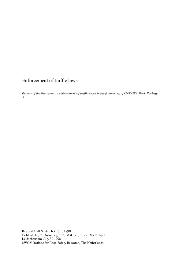 (PDF) Enforcement of traffic laws Review of the literature on