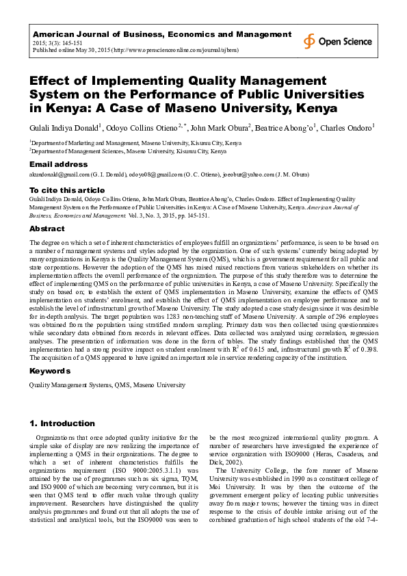 (PDF) Effect of Implementing Quality Management System on the ...