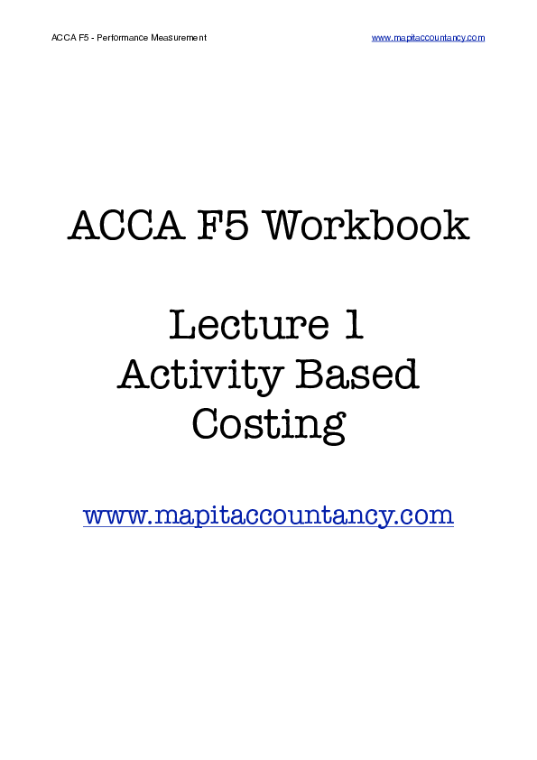 (PDF) ACCA F5 Workbook Lecture 1 Activity Based Costing Emmanuel