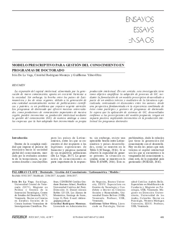 (PDF) MODELO PRESCRIPTIVO PARA GESTIÓN DEL CONOCIMIENTO EN PROGRAMAS DE ...