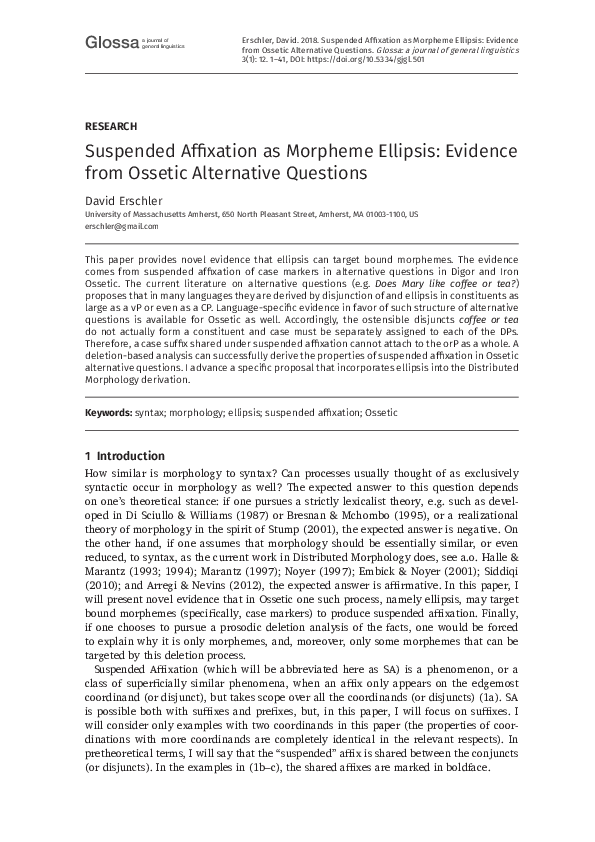 (PDF) Suspended Affixation as Morpheme Ellipsis: Evidence from Ossetic ...