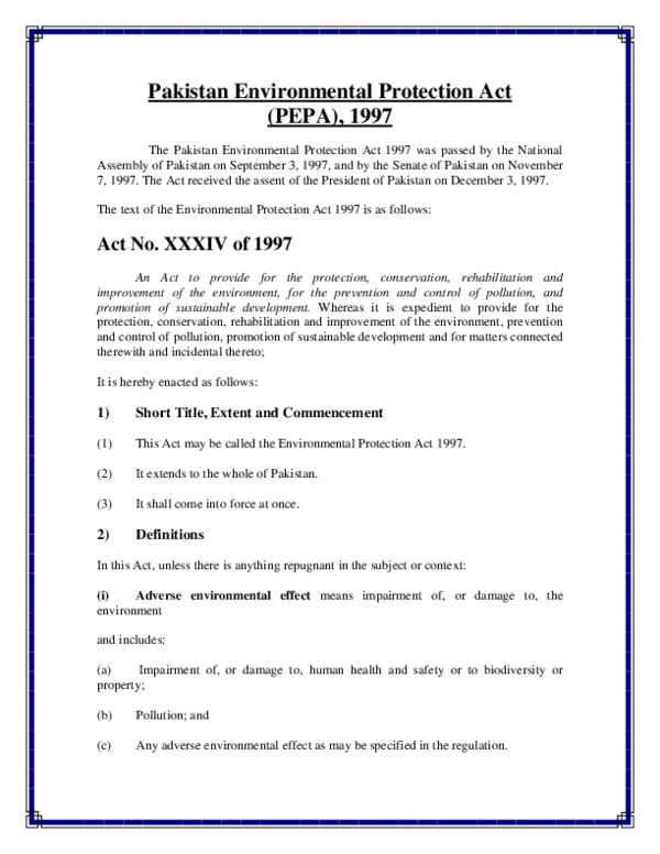 (PDF) Pakistan Environmental Protection Act (PEPA), 1997 alghaya
