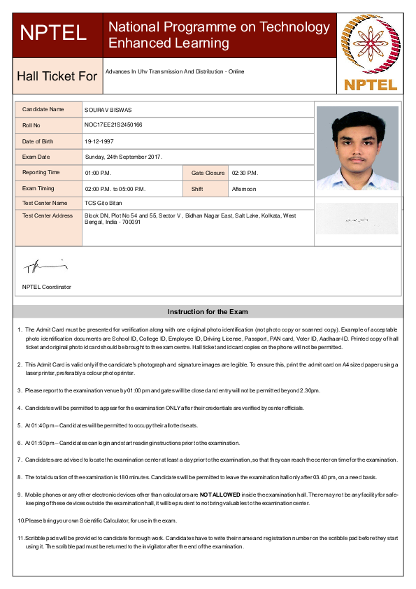 (PDF) EADMIT CARD Instruction for the Exam sun biswas Academia.edu