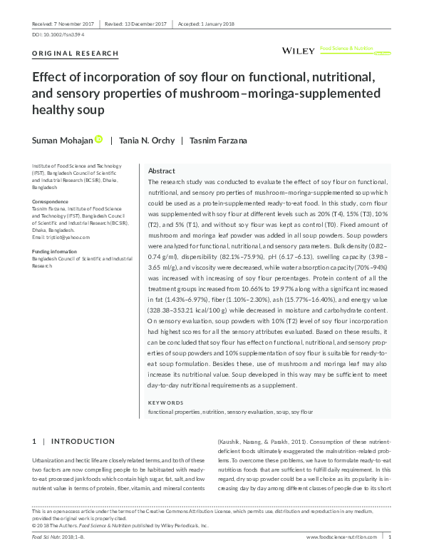 (PDF) Effect of incorporation of soy flour on functional