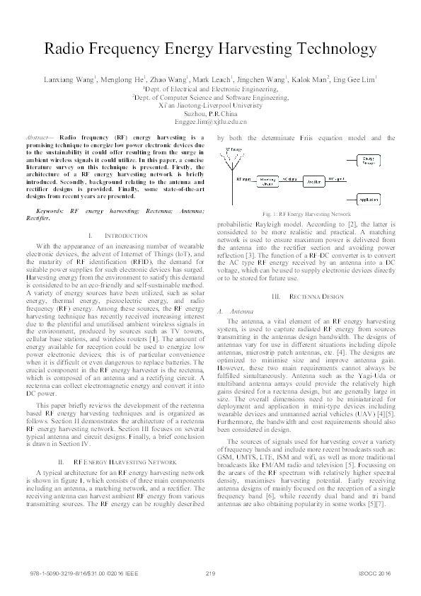 (PDF) Radio Frequency Energy Harvesting Technology