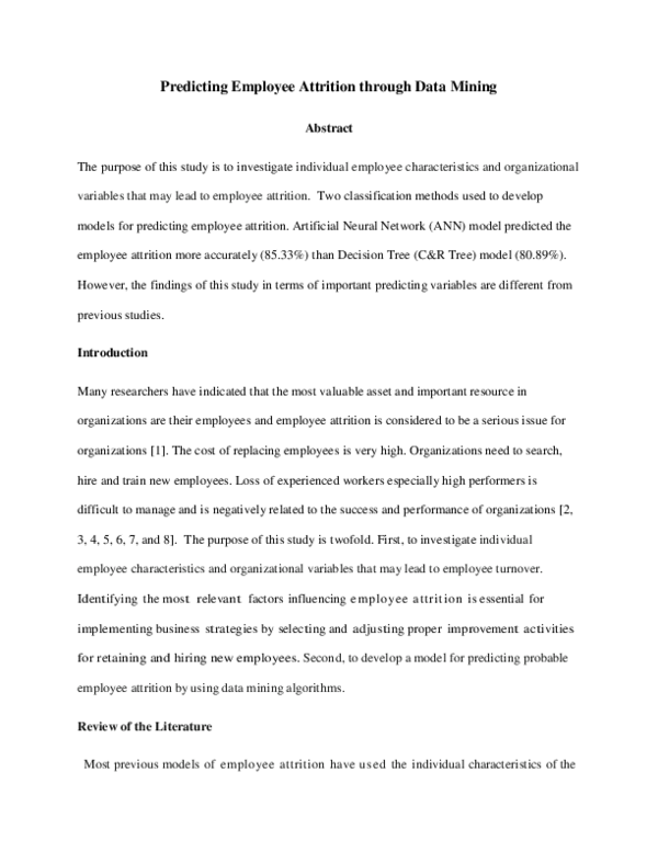 (DOC) Predicting Employee Attrition through Data Mining