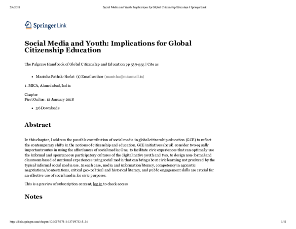 (PDF) Social Media and Youth: Implications for Global Citizenship Education
