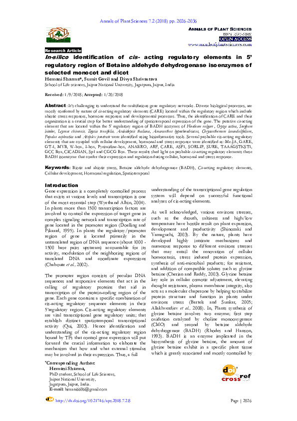 (PDF) In-silico identification of cis-acting regulatory elements in 5 ...