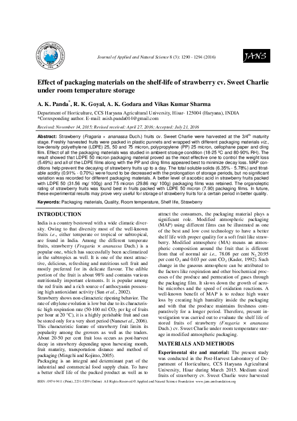 (PDF) Effect of packaging materials on the shelflife of strawberry cv
