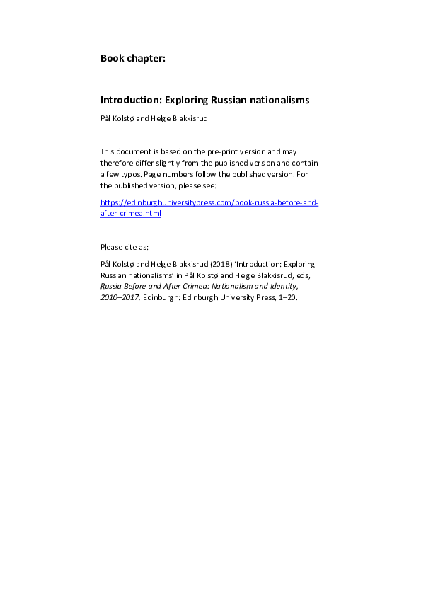 (PDF) Introduction: Exploring Russian nationalisms