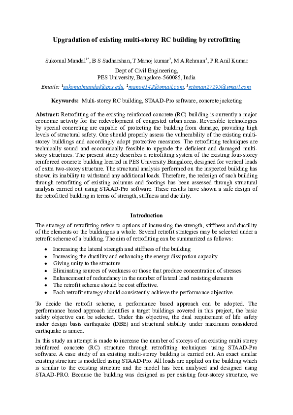 (DOC) Upgradation of existing multi-storey RC building by retrofitting