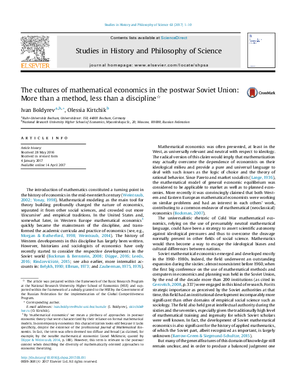 (PDF) The cultures of mathematical economics in the postwar Soviet ...