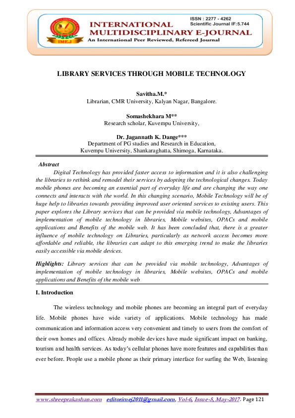 (PDF) LIBRARY SERVICES THROUGH MOBILE TECHNOLOGY
