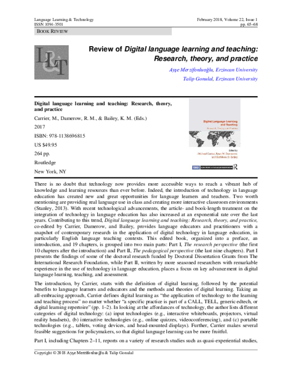 (PDF) Review of Digital Language Learning and Teaching Research Theory ...