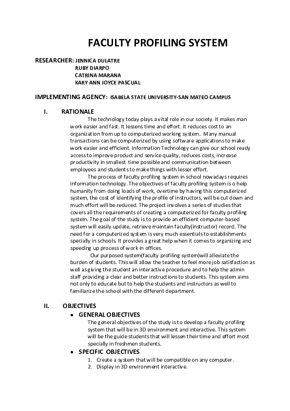 (DOC) FACULTY PROFILING SYSTEM RESEARCHER JENNICA DULATRE RUBY DIARPO