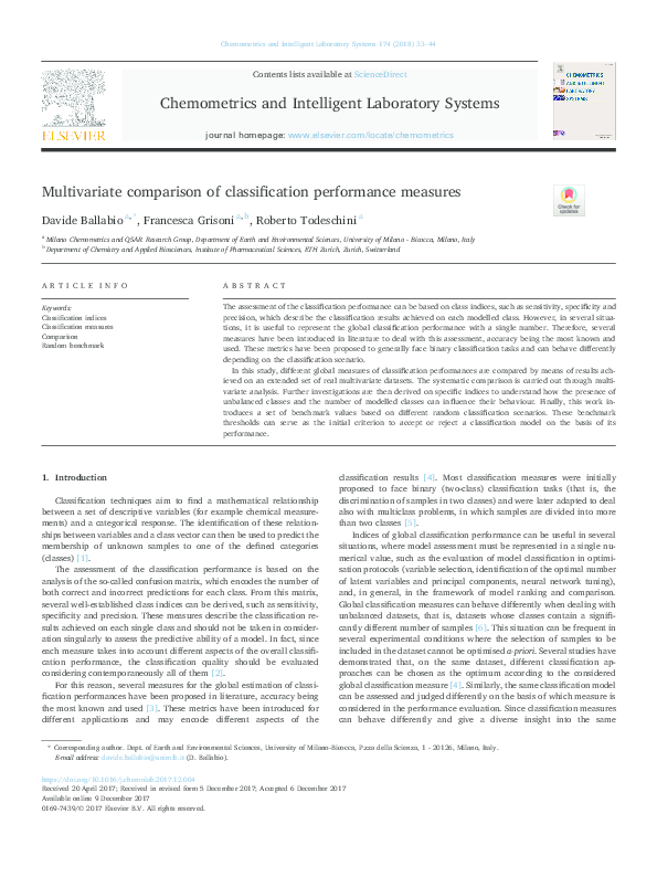 (PDF) Multivariate comparison of classification performance measures