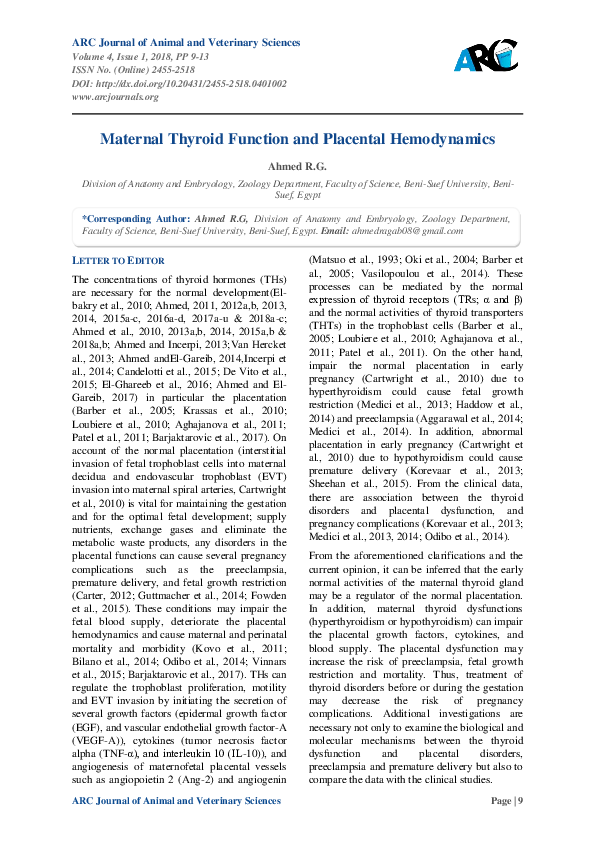 (PDF) Ahmed R.G., 2018. Maternal thyroid function and placental ...
