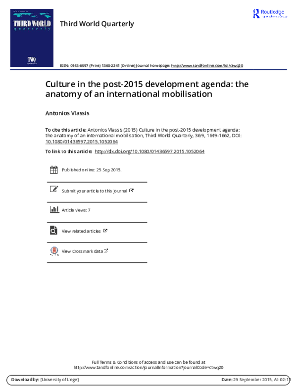 (PDF) Antonios Vlassis (2015), Culture in the post2015 development