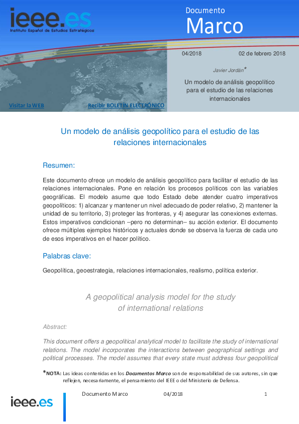 (PDF) Un modelo de análisis geopolítico para el estudio de las ...