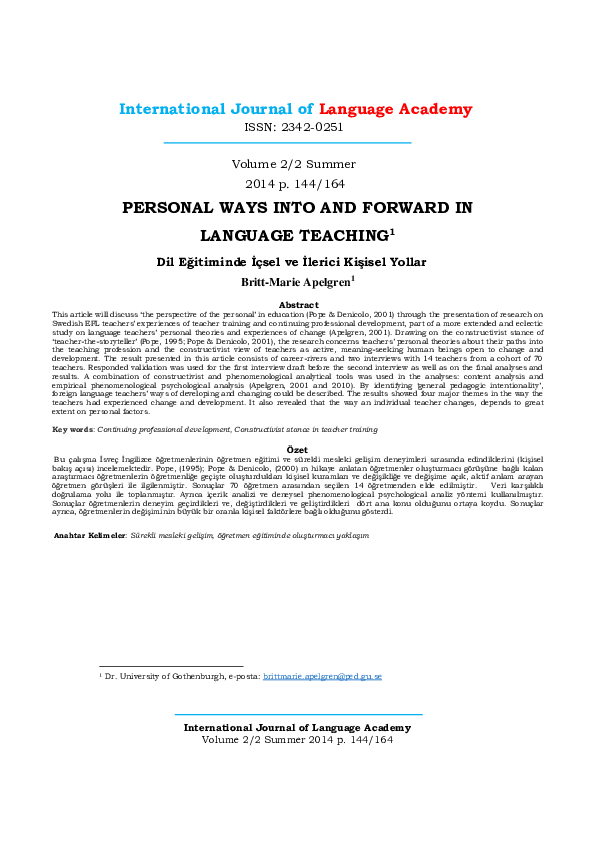 (PDF) International Journal of Language Academy PERSONAL WAYS INTO AND ...