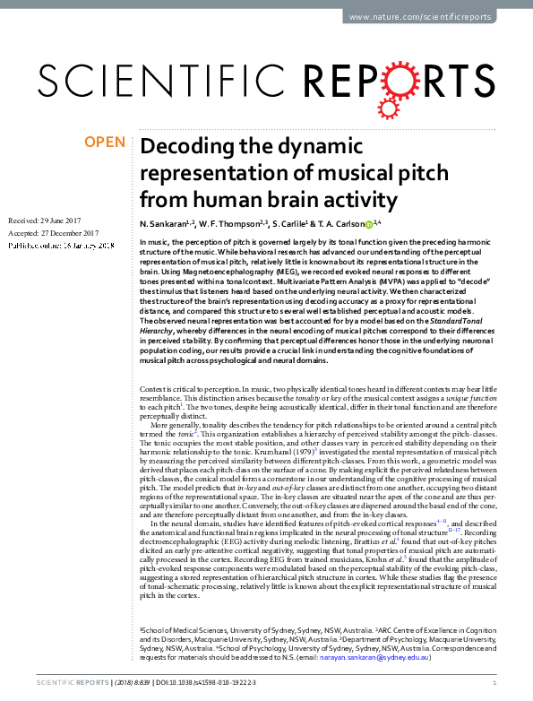 (PDF) Decoding the dynamic representation of musical pitch from human ...